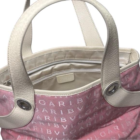 BVLGARI rare Zip top Pink Logomania vintage tote - fading/stains inside - Picture 7 of 12
